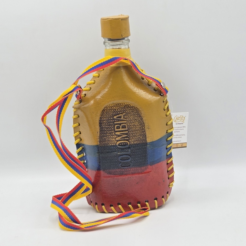 Colombia Flask Leather Wrapped Bottle Empty Decanter Leather w/ Strap Souvenir